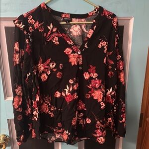 Torrid Pink and Orange Floral Long Sleeve Blouse 0X